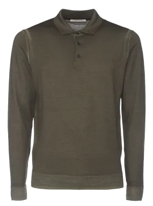 Dark Green Long Sleeve Polo Sweater | Lorenzoni