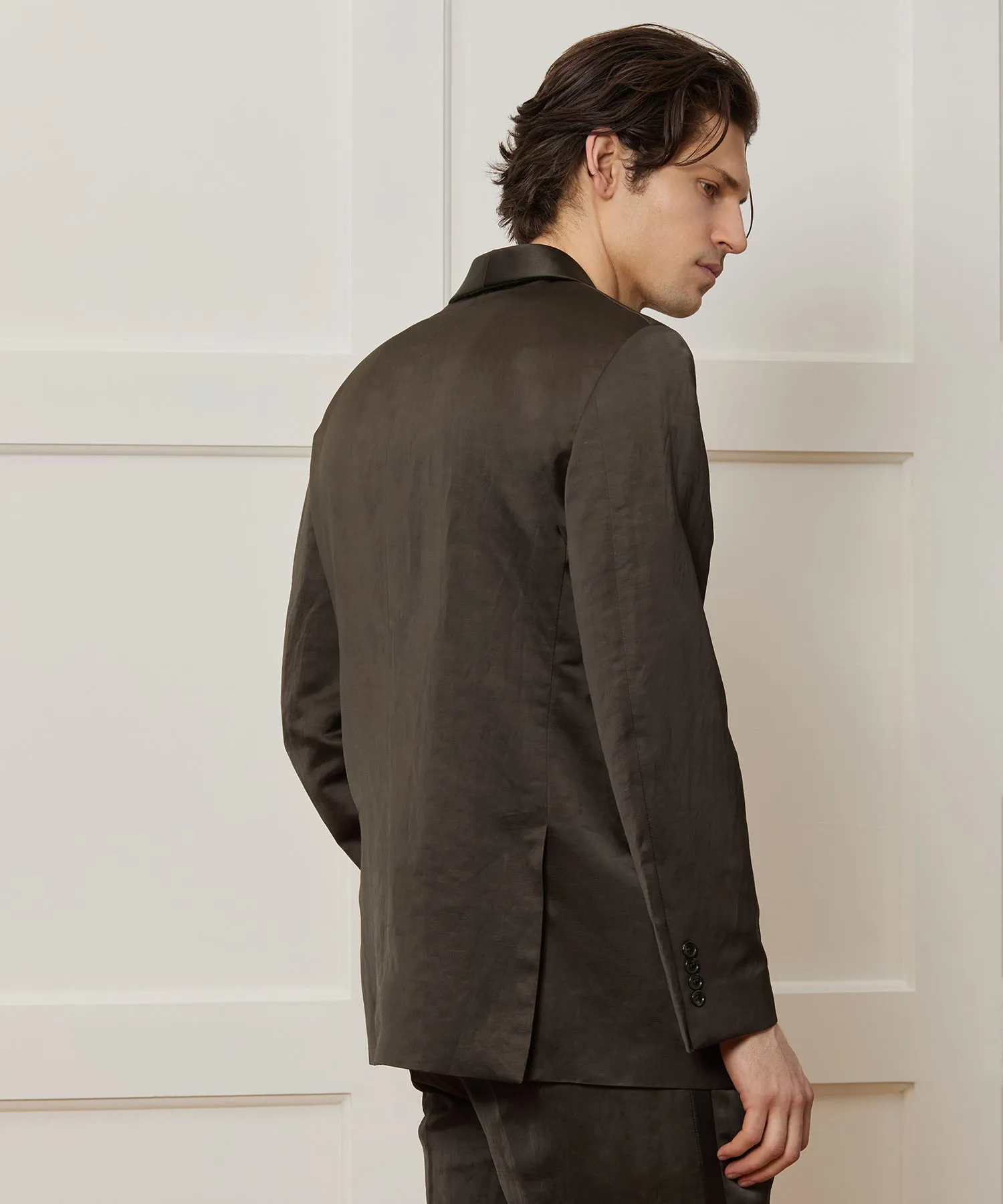 Italian Double-Breasted Shawl Tuxedo Jacket in Brown