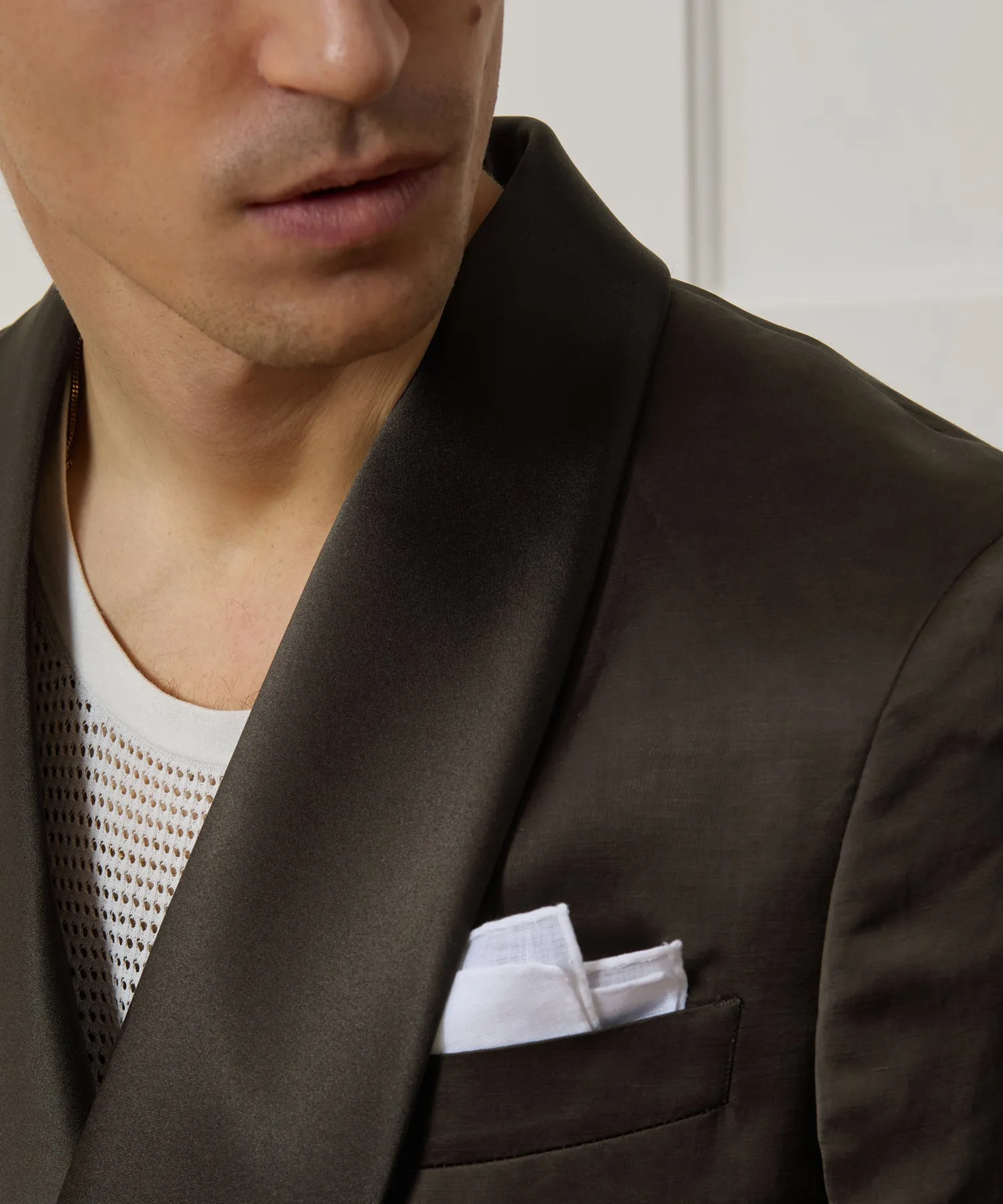 Italian Double-Breasted Shawl Tuxedo Jacket in Brown