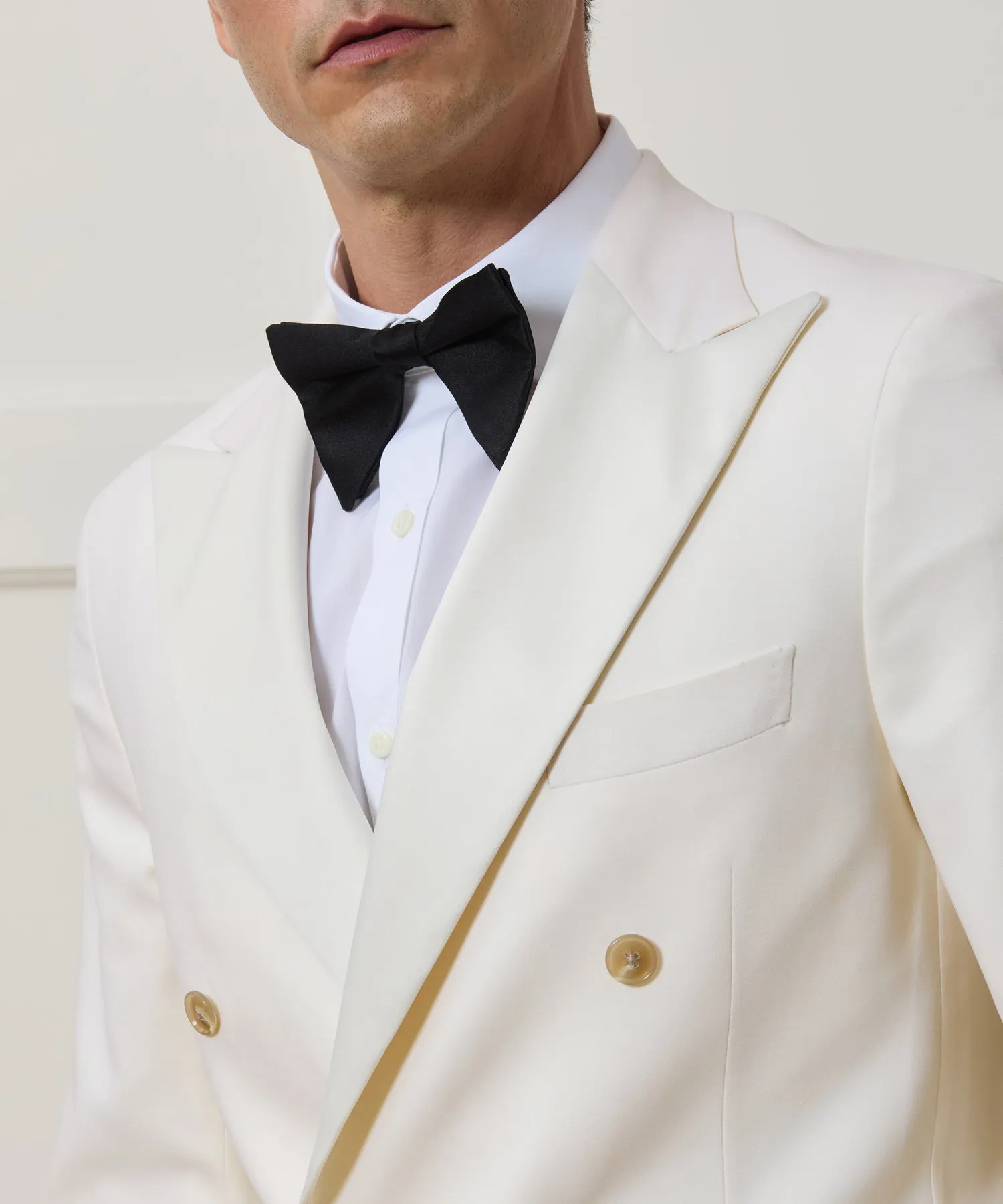 Relaxed Italian Wool Double-Breasted Tuxedo in Ivory