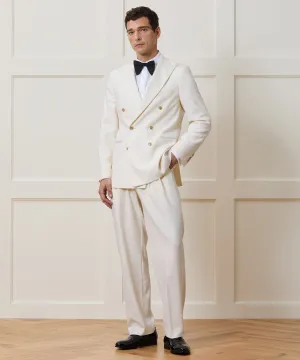 Relaxed Italian Wool Double-Breasted Tuxedo in Ivory