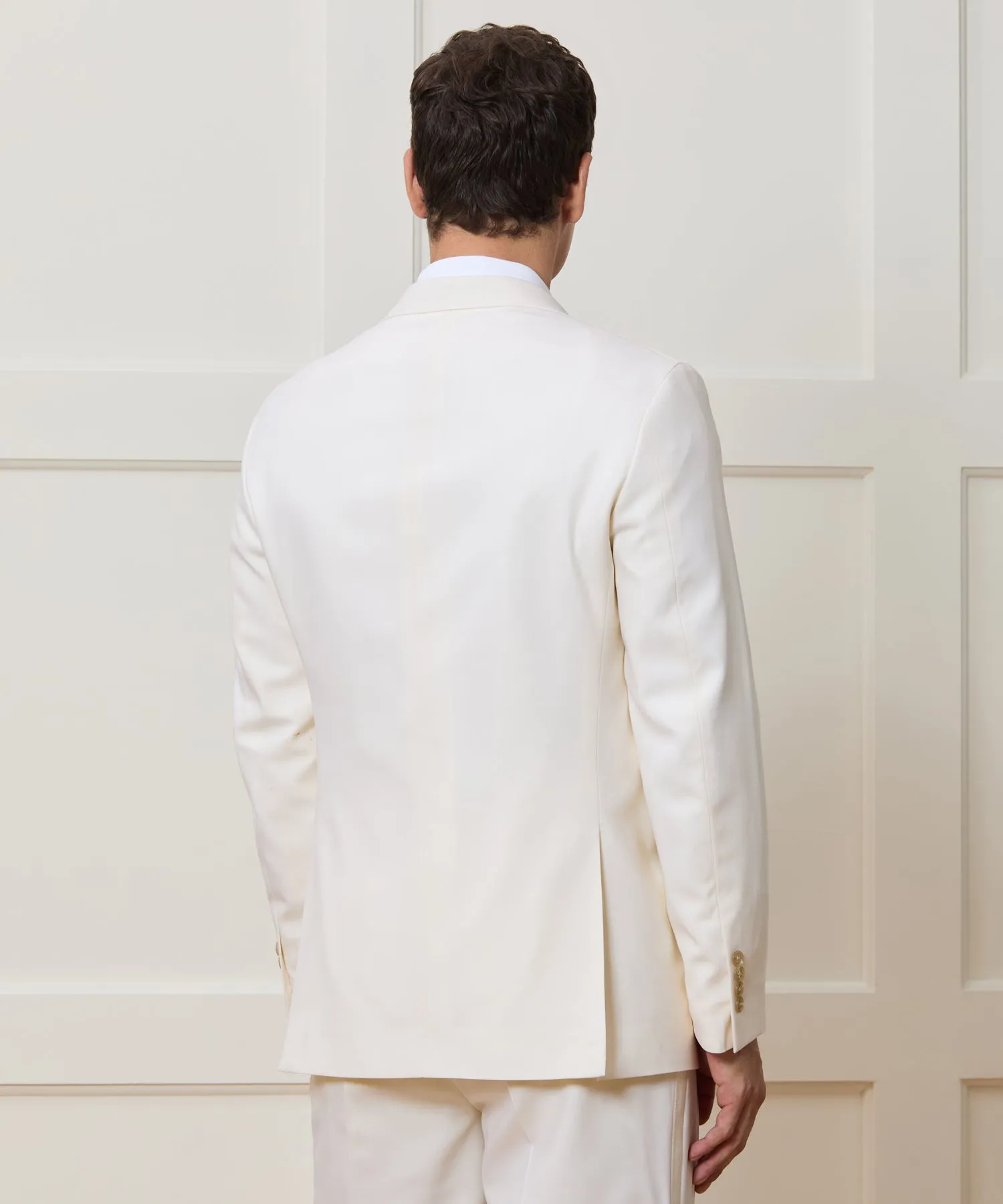 Relaxed Italian Wool Double-Breasted Tuxedo in Ivory